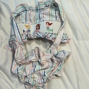Girls 2 piece swimsuit. Adorable smock. Excellent condition